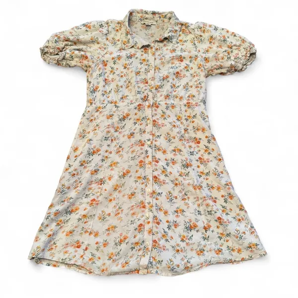American Eagle Puff Sleeve Shirt Dress Floral White Orange Size S - Image 2