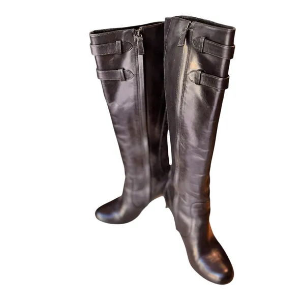 Cole Haan Poppy Bit Tall Black Leather Heeled Boots Size 6B NIB Classic Luxe NEW - Image 5