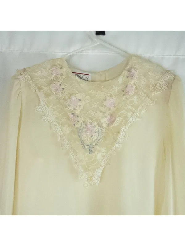 Synergy Vintage Ivory Floral Lace Blouse Womens 6 Small - Image 4