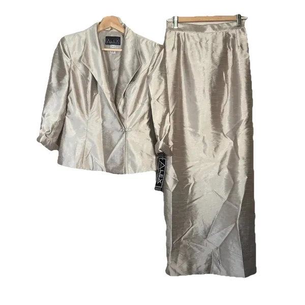 Alex Evenings Formal Suit Womens Size‎ 6 Champagne Shimmer Skirt Jacket Wedding - Image 2