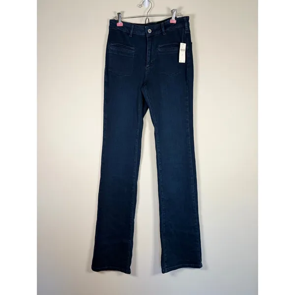 Pilcro‎ Anthropologie High-Rise Flare Jeans Dark Indigo Patch Pocket Size 27 NEW - Image 3