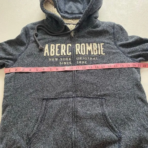 Abercrombie & Fitch Sherpa Lined Zip Hoodie Blue Logo Jacket Size L - Image 4