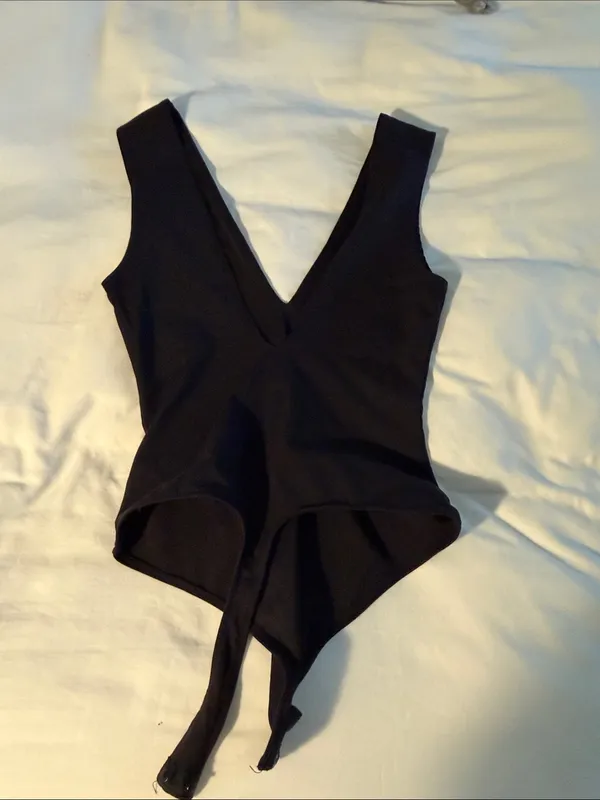 Free People Black V-Neck One Piece Bodysuit - Image 3