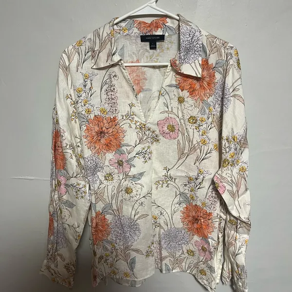 Ann Taylor Floral Blouse - Cream, Orange, Purple - Image 2