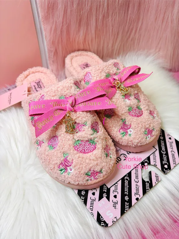 New Juicy Couture Blush Pink Strawberry Slippers - Image 2