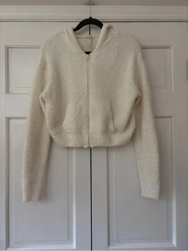 Skims Cozy Knit Zip-Up Hoodie Jacket Bone Cream Size Small / Medium Fuzzy Boucle - Image 5