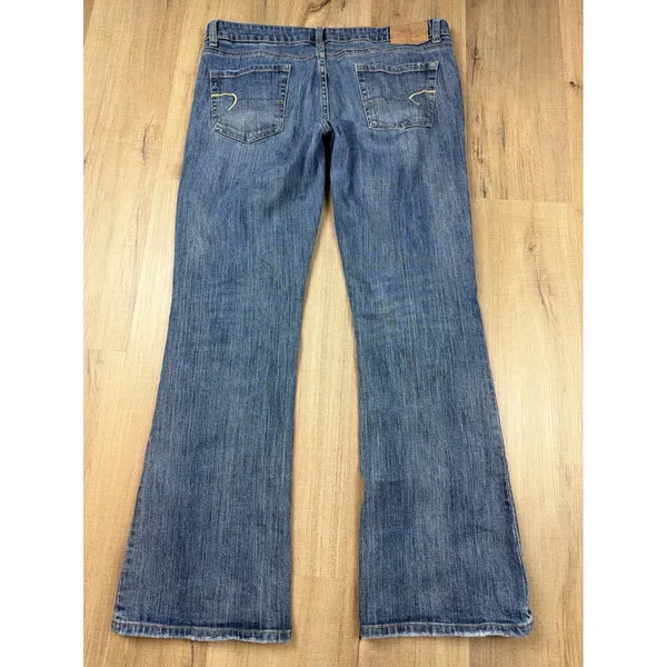 American Eagle Hipster Jeans Womens 12 Reg Blue Flare Leg Y2K Vintage 2002 - Image 3