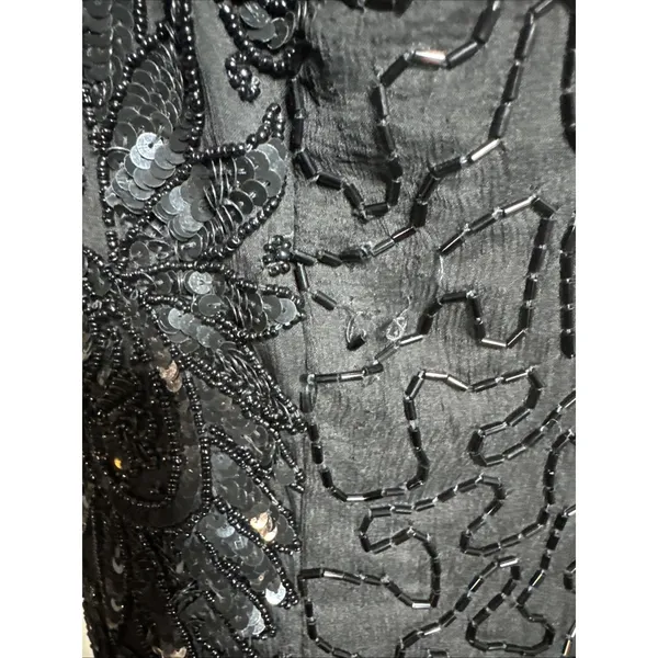 Vintage 90s Papell Boutique Black silk floral beaded sequin gown black tie Sz 14 - Image 7