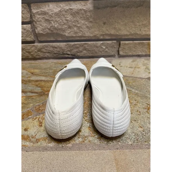 Tory Burch pointed-toe Stiched Gold Tone Logo flats white leather size 8 - Image 8