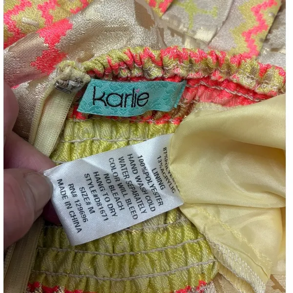 Karlie strapless dress with sweetheart neckline metallic pattern size medium - Image 9