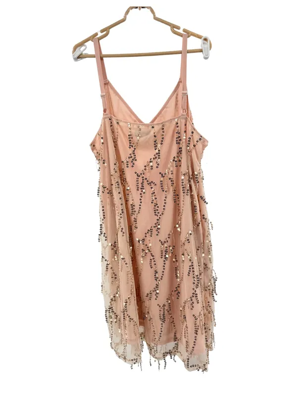 BloomChic Peach pink slip Dress sequin fringe mesh 18-20 party holiday HOCO - Image 2