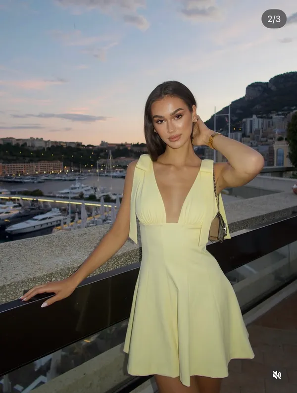 Zara Yellow V-Neck Tie-Shoulder Fit & Flare Dress - Image 2