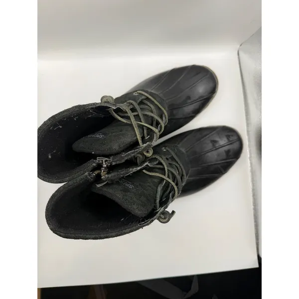 Sperry Saltwater Black Leopard Suede Duck Boots Womens 10 Ankle Rain‎ Boots - Image 5