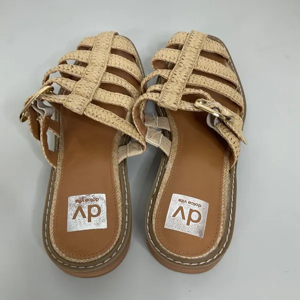 DV Dolce Vita Falcun Woven Raffia Fisherman Slide‎ Sandals Beige Gold Buckle 7.5 - Image 5