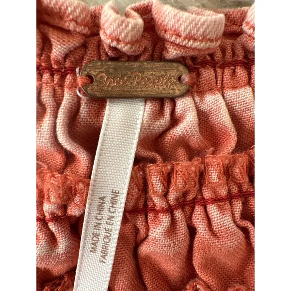 Free People‎ Pink Washed Smocked Neck Ruffle Sleeve Tie Neck Blouse Top S - Image 6