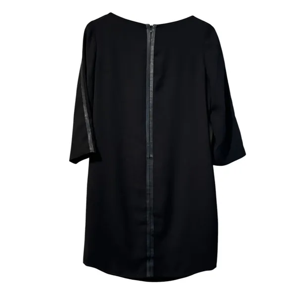 Vince Black Shift Dress Contrast Arms‎ Sz 4 Wedding Guest Formal Poly Leather - Image 2