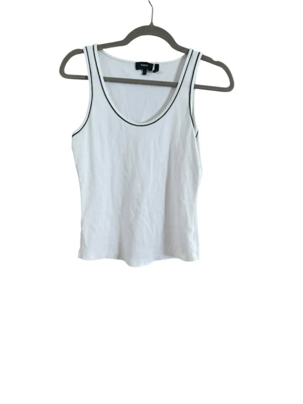 Women's Theory White & Black Scoop Neck Pima Cotton Tank Top Size S - Image 2