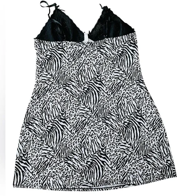 Body Form Y2K Plus Size White Black Zebra Leopard Print Lingerie Mini Slip Dress - Image 2