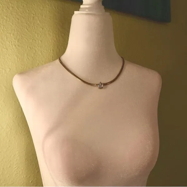 Gold Chain Necklace with Teardrop Crystal - Image 5