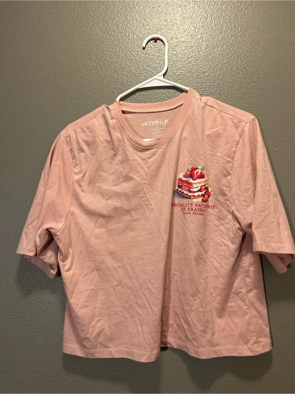 Modern Lux Pink Pastry Graphic Cropped Tee Shirt M - Image 2