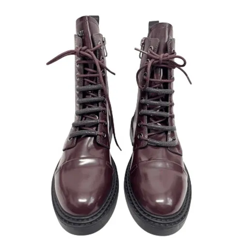 DKNY Burgundy Patent Leather Combat Boots Lace Up Zip Size 6M - Image 5