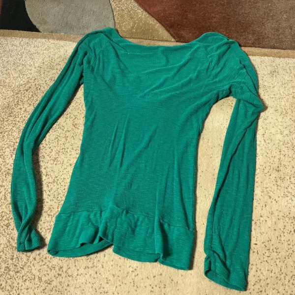 Free‎ People Indie Sleaze Green Waffle Knit Thermal Long Sleeve Top S 7S624 - Image 7