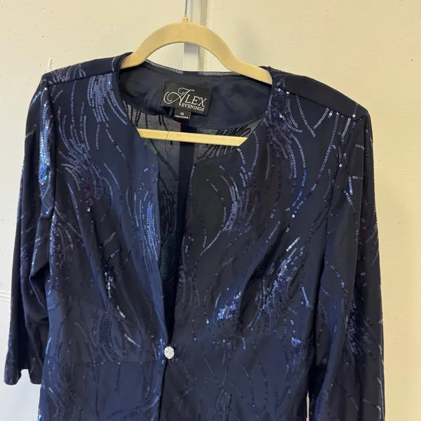 Alex Evenings Navy Blue Sequin 2 pc Dress Jacket Set Formal Mother of the Bride‎ - Image 9