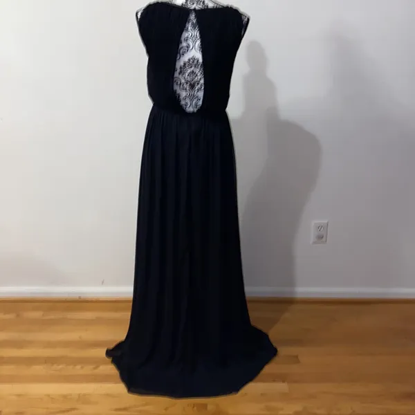 Alice + Olivia Sleeveless Silk Blend Lamb Leather Trim Maxi Black Dress Like New - Image 12
