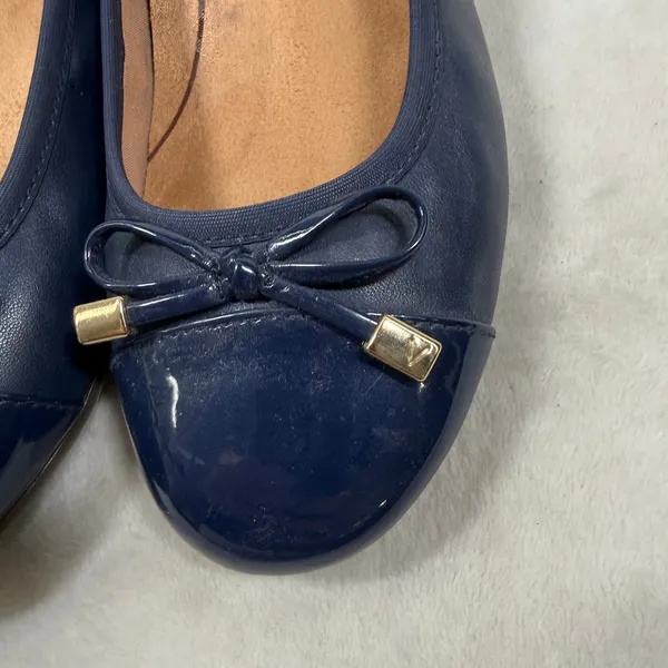Vionic Minna Navy Blue Leather Cap Toe Ballet Flats Orthotic Bow Shoes 7 - Image 3