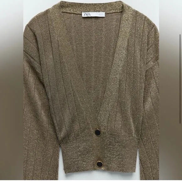 NWT ZARA Metallic Thread Knit Cardigan Sz Medium‎ Bloggers Favorite 9974/104/303 - Image 4