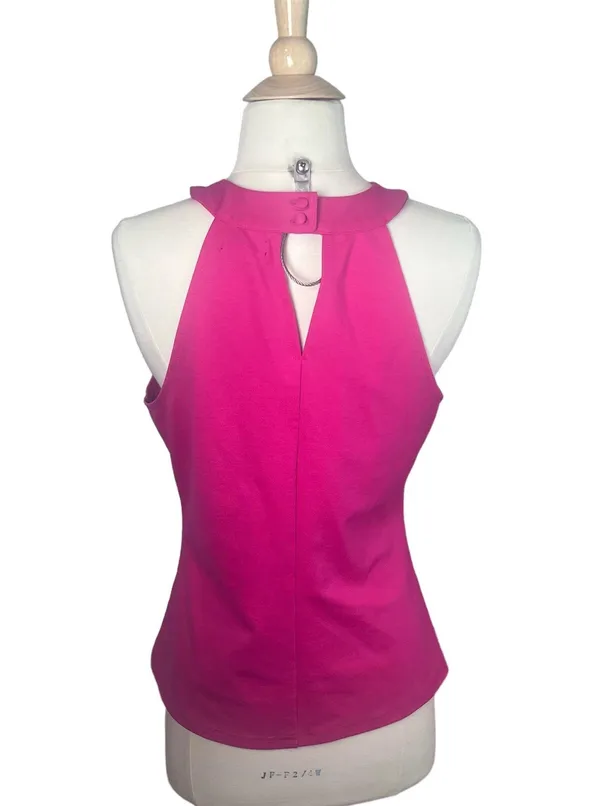 Halogen Hot Pink Knit Twist Front Halter Top - Image 3