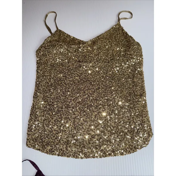 The Limited Sequin Sparkle Purple & Gold Shoulder Strap‎ Womens Tank Top S - Image 6