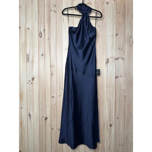 NWT Lulus Madalena Navy Satin Cowl Back Maxi Dress Holiday Banquet Gala Party S - Image 2