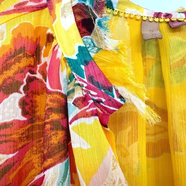 Pilcro Anthropologie Floral‎ Blouse Womens 1X Yellow Ruffle V-Neck - Image 7