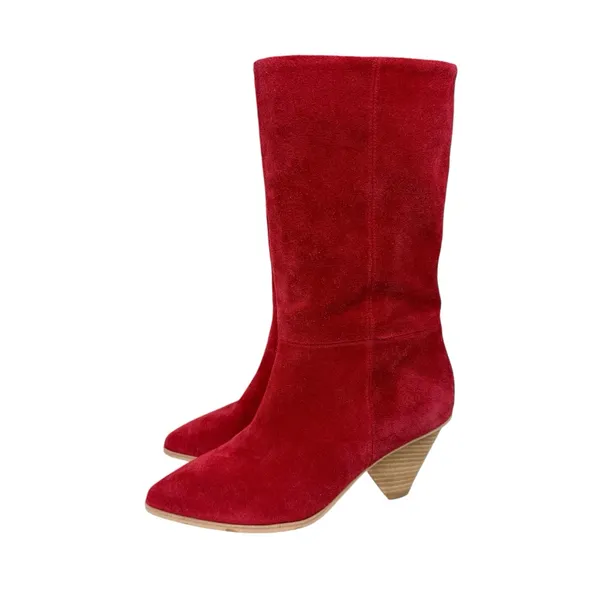 Jeffrey Campbell Free People Senita Mid Stella Slouch‎ Boot Red Suede Size 8 - Image 3