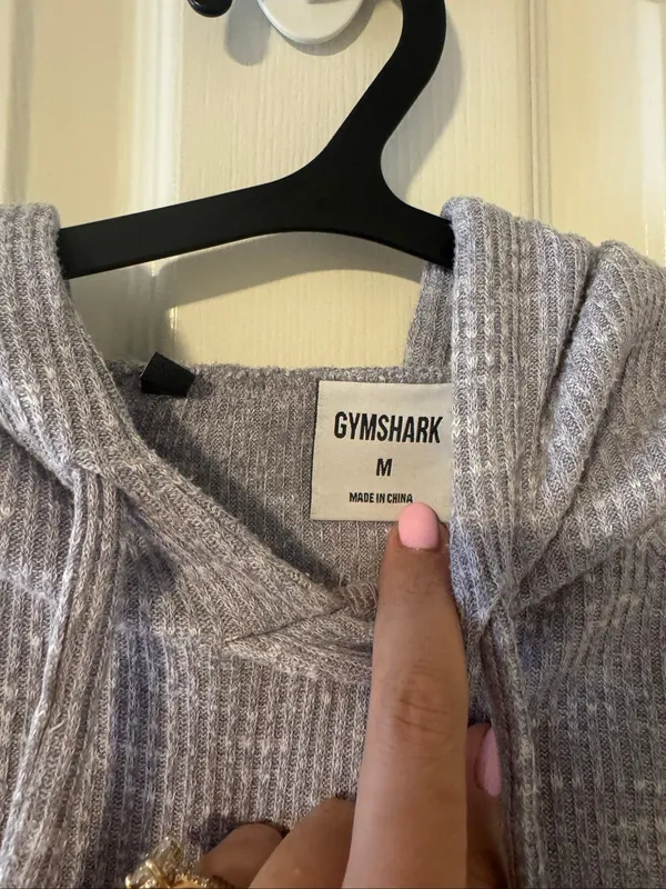 Gymshark Grey Marl Ribbed Knit Cropped Hoodie Women’s Medium Thumbholes - Image 3