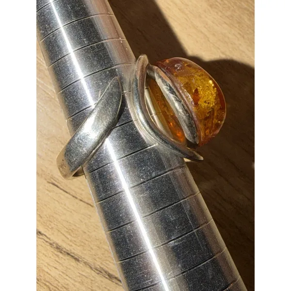 Sterling Silver 925 Amber Ring Size 7 Adjustable‎ - Image 6