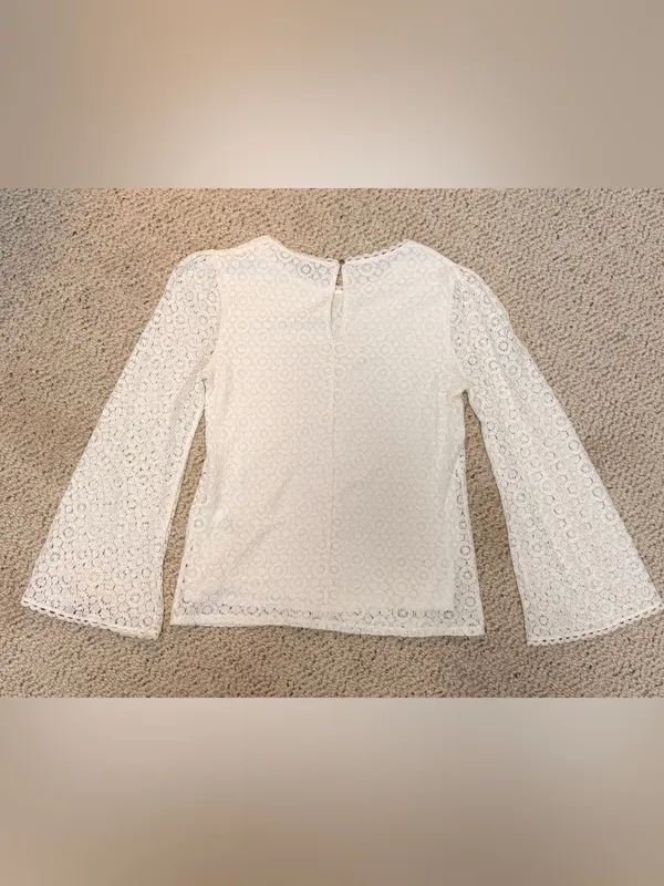 Banana Republic‎ Ivory Floral Lace Bell Sleeve Blouse Boho Romantic Small - Image 4