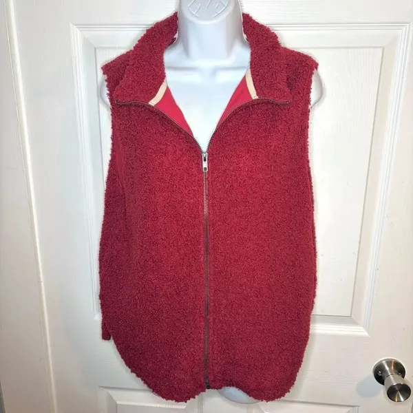 Umgee Teddy Vest Zipper Fuzzy Dark Cherry M - Image 8