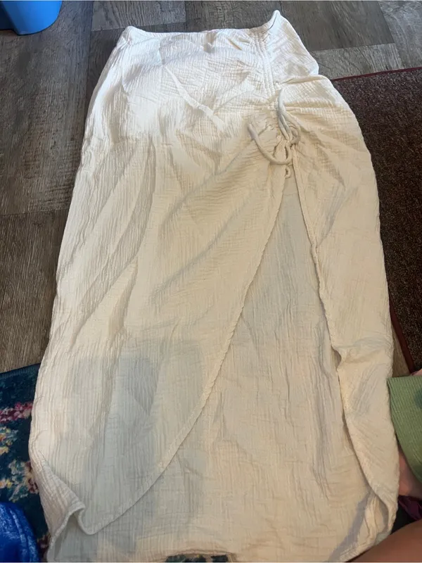 Free People Natural Cerine Ruched Midi Skirt Ivory Gauze Size 10 - Image 9
