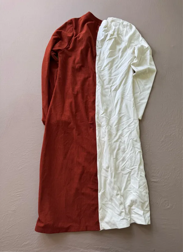 Ermanna Mixed Media Colorblock Ribbed Button Up Midi Dress - Image 3