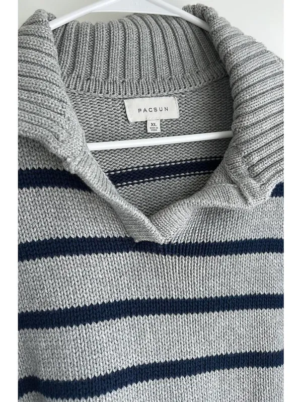 PacSun Callie Cotton Stripe Crop Polo Sweater Heather Gray XL - Image 7