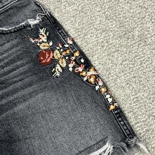 Abercrombie Fitch Skirt Womens 27 Black Denim Mini Embroidered Y2K Floral Boho - Image 2
