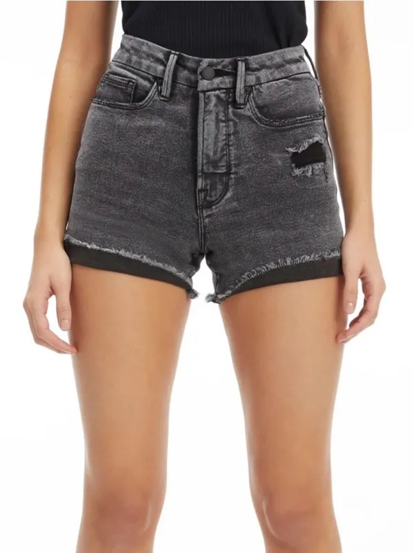 Good American Good Curve Distressed Denim Shorts Gray Wash Size 6 / 28 - Baddie - Image 2
