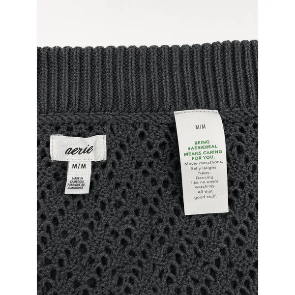 Aerie Crochet Pointelle Knit Maxi Skirt Charcoal Gray Side Slit Swim Cover Med - Image 6