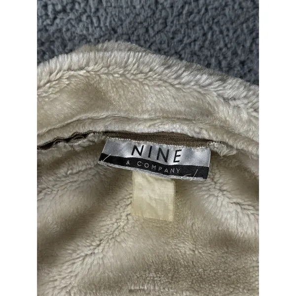 Faux‎ Suede Shearling Jacket Women Tan Faux Fur Trim Zip Up Coat - Image 14