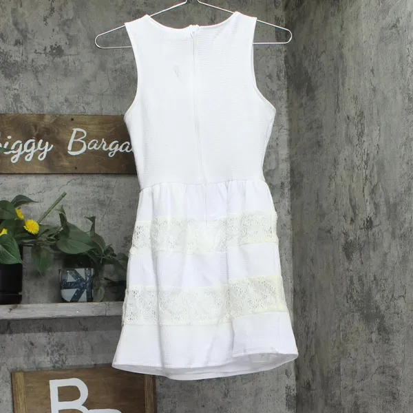 City Studio Juniors Crochet Trim Textured Fit & Flare Dress White 3 - Image 2