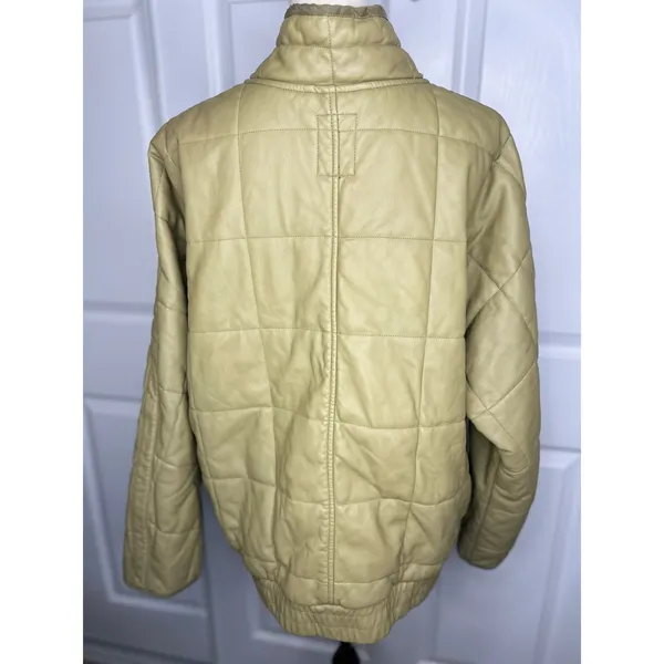 Free People Quilted Vegan Leather Jacket L Sage Green Puffer Funnel Neck Zip Up - Image 4