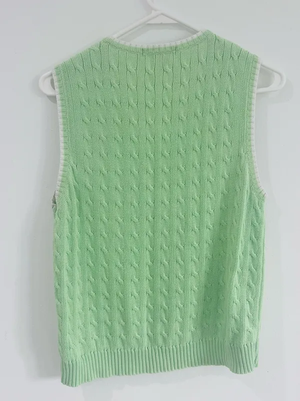 Ralph Lauren Mint Cable Knit Sweater Vest Preppy 100% Cotton L - Image 3