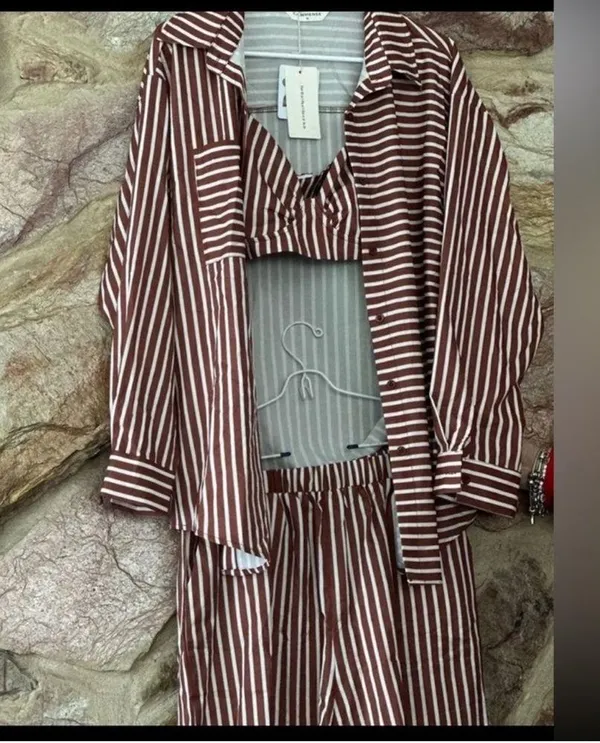 Commense Stripe Three Piece Shorts Set size Medium Brown - Image 2
